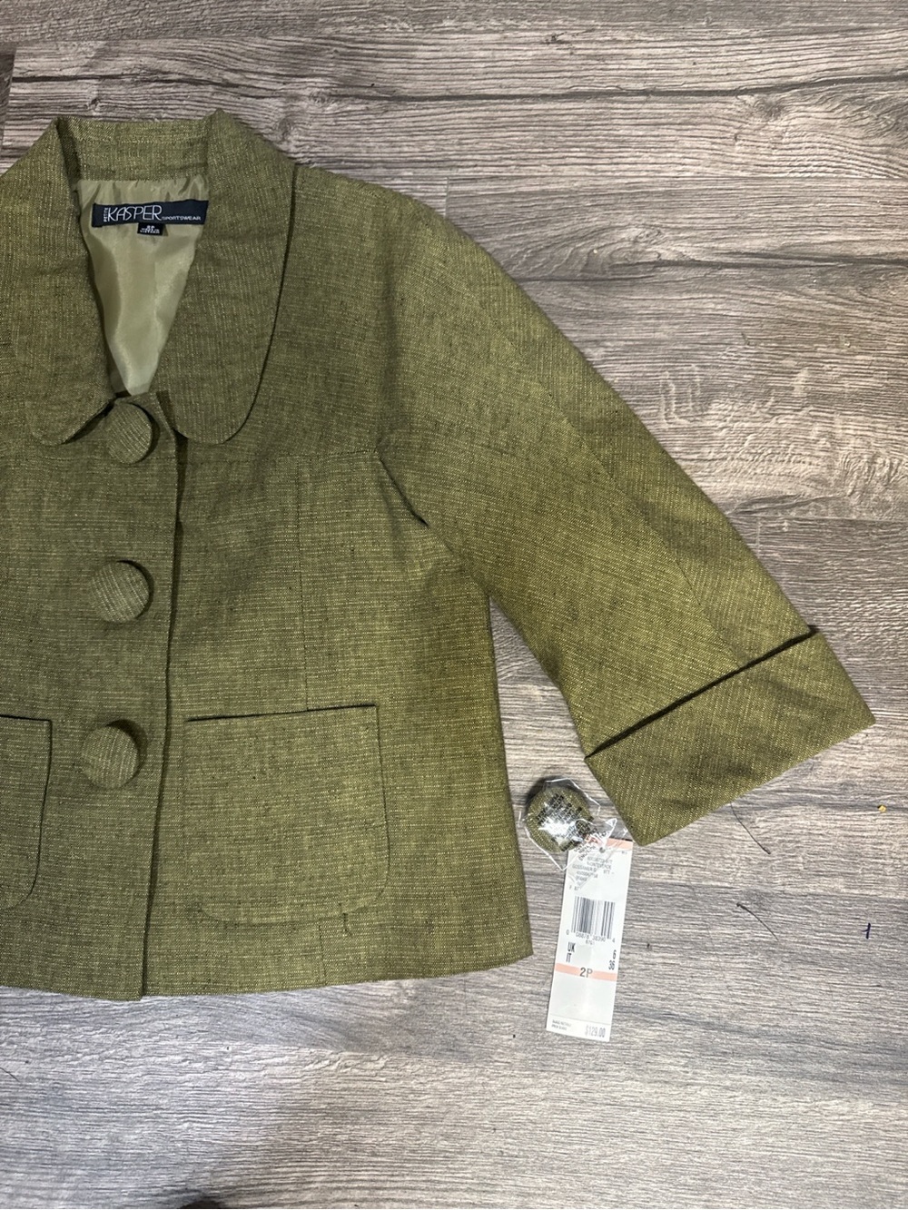 Kasper Petite Linen Cotton Olive Green Blazer Jacket NWT Size 2P - Picture 4 of 10